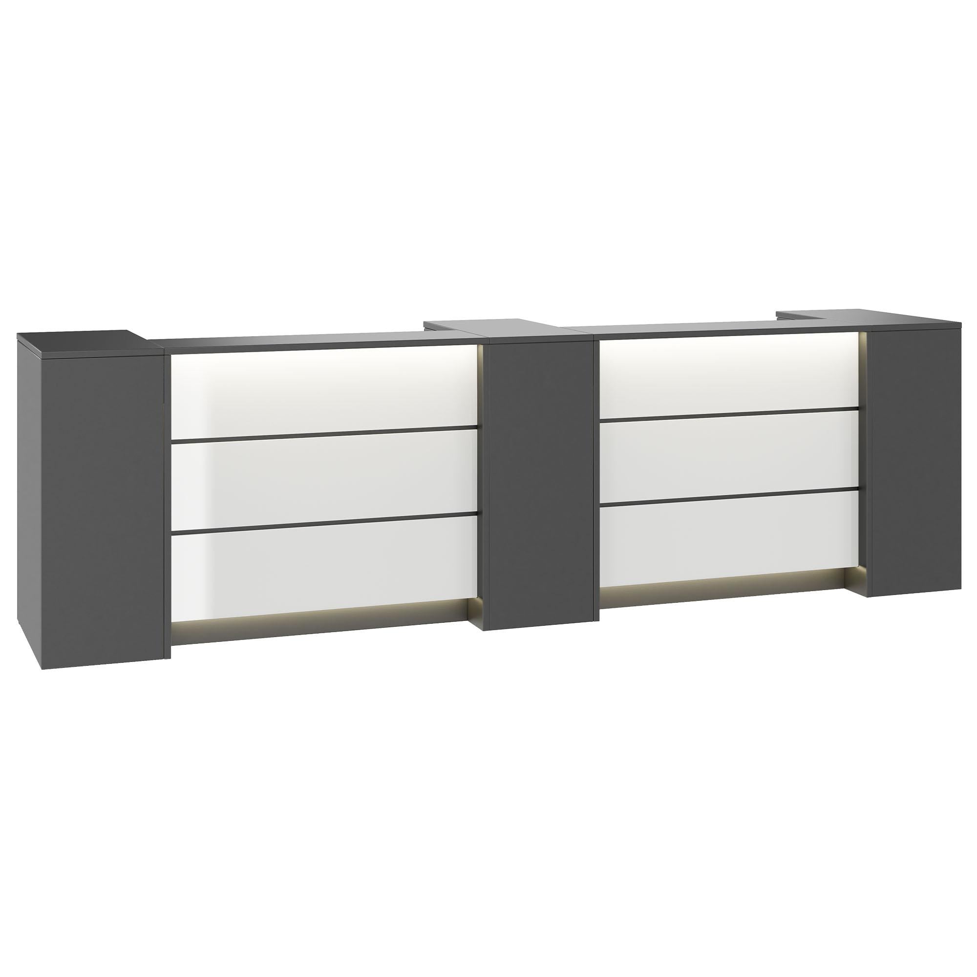 NOVUM Empfangstheke | 3600 - 4400 mm, Multicolor-LED-Beleuchtung, Anthrazit