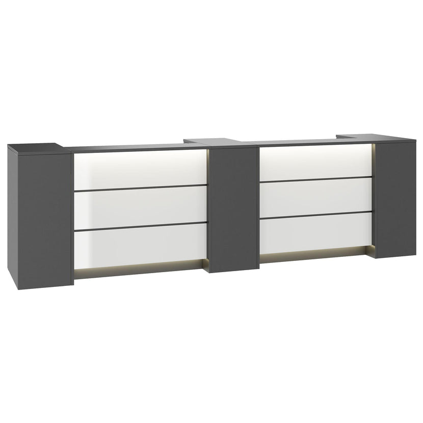 NOVUM Empfangstheke | 3600 - 4400 mm, Multicolor-LED-Beleuchtung, Anthrazit