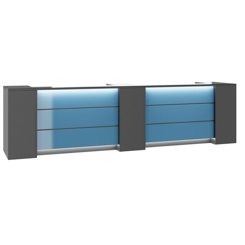 NOVUM Empfangstheke | 3600 - 4400 mm, Multicolor-LED-Beleuchtung, Anthrazit
