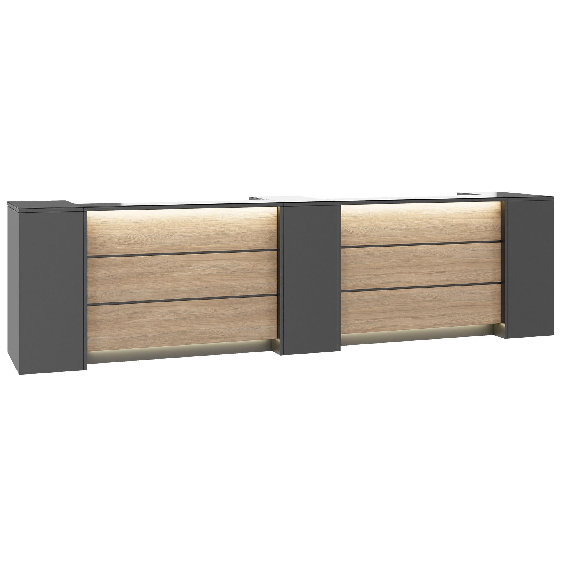 NOVUM Empfangstheke | 3600 - 4400 mm, Multicolor-LED-Beleuchtung, Anthrazit