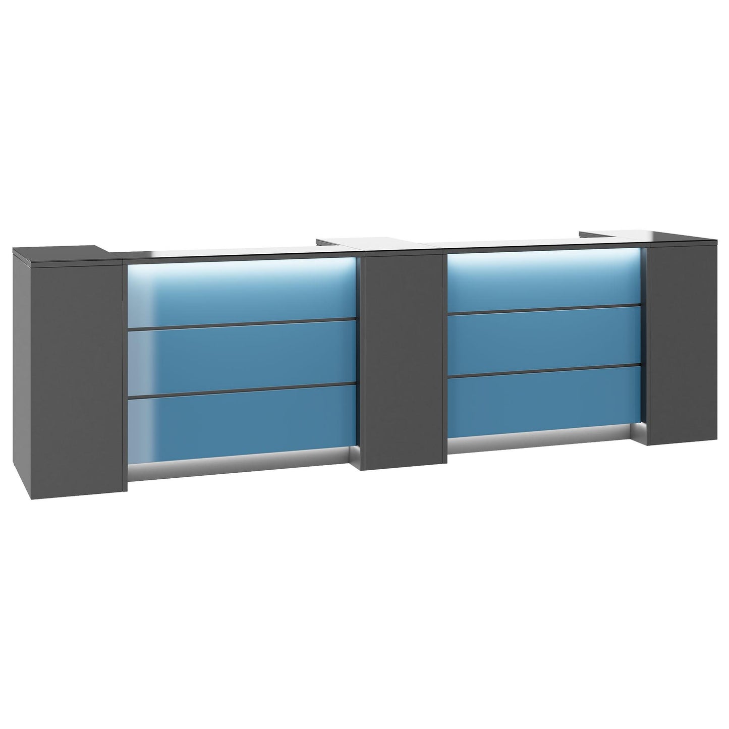 NOVUM Empfangstheke | 3600 - 4400 mm, Multicolor-LED-Beleuchtung, Anthrazit