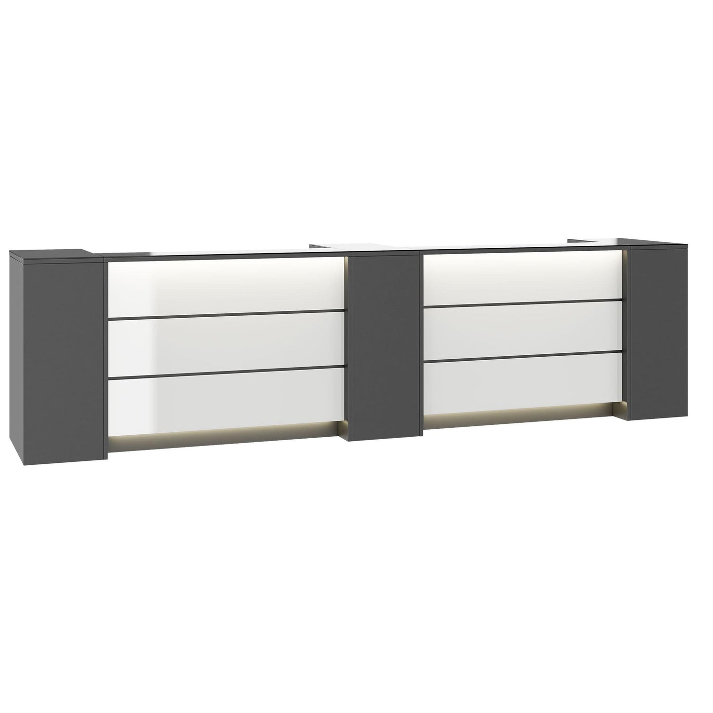 NOVUM Empfangstheke | 3600 - 4400 mm, Multicolor-LED-Beleuchtung, Anthrazit