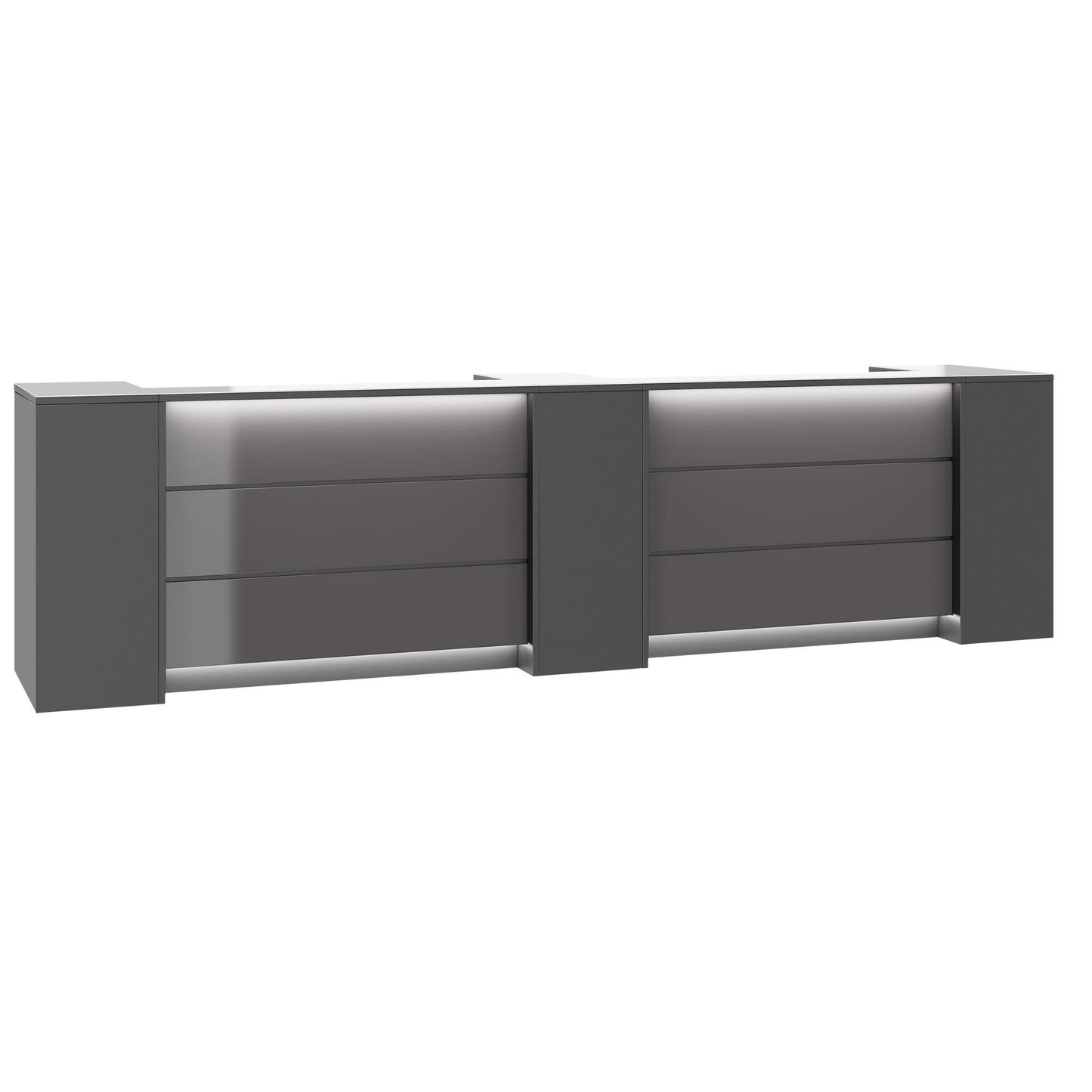 NOVUM Empfangstheke | 3600 - 4400 mm, Multicolor-LED-Beleuchtung, Anthrazit