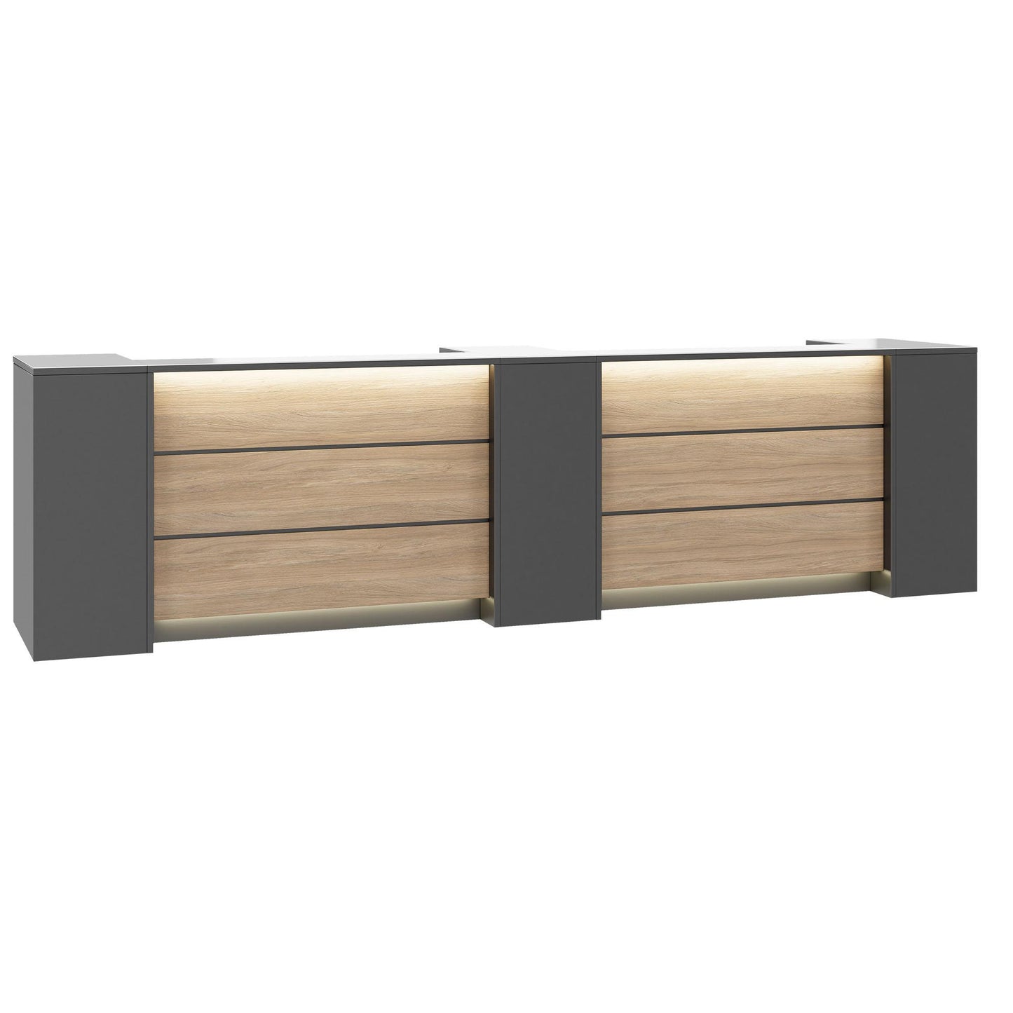 NOVUM Empfangstheke | 3600 - 4400 mm, Multicolor-LED-Beleuchtung, Anthrazit