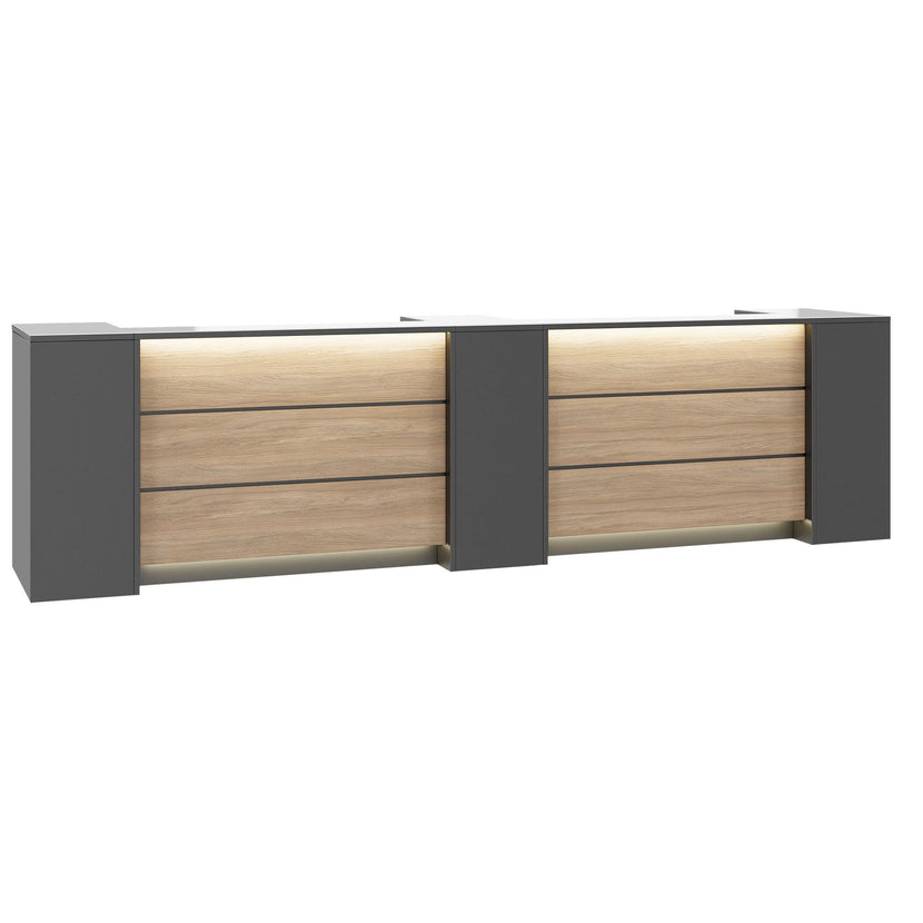 NOVUM Empfangstheke | 3600 - 4400 mm, Multicolor-LED-Beleuchtung, Anthrazit