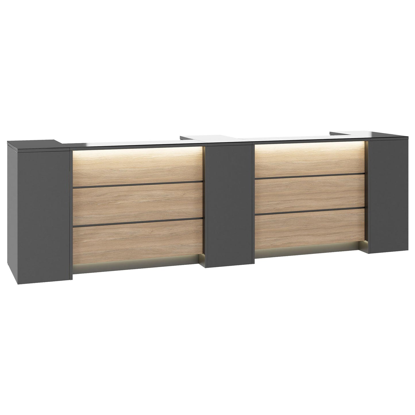NOVUM Empfangstheke | 3600 - 4400 mm, Multicolor-LED-Beleuchtung, Anthrazit