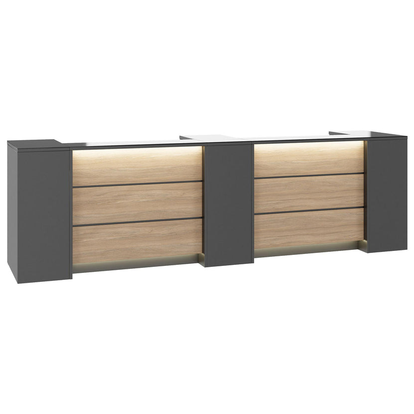 NOVUM Empfangstheke | 3600 - 4400 mm, Multicolor-LED-Beleuchtung, Anthrazit