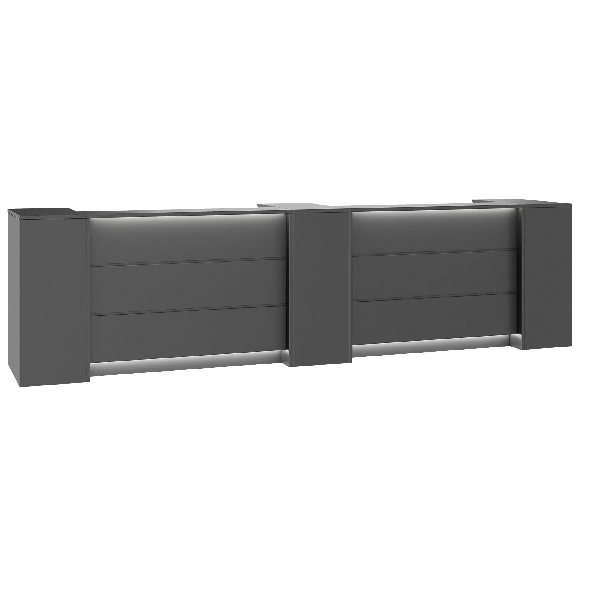 NOVUM Empfangstheke | 3600 - 4400 mm, Multicolor-LED-Beleuchtung, Anthrazit