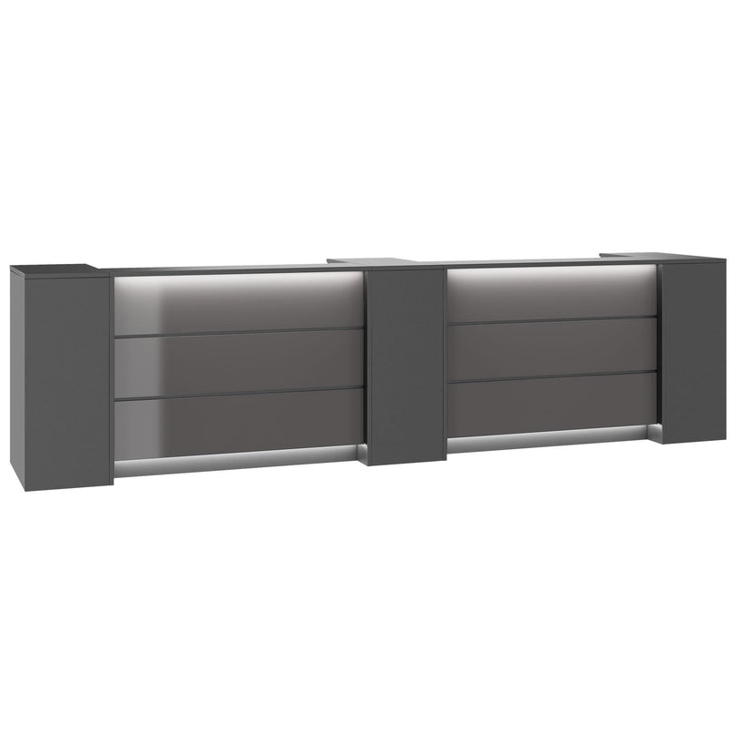 NOVUM Empfangstheke | 3600 - 4400 mm, Multicolor-LED-Beleuchtung, Anthrazit