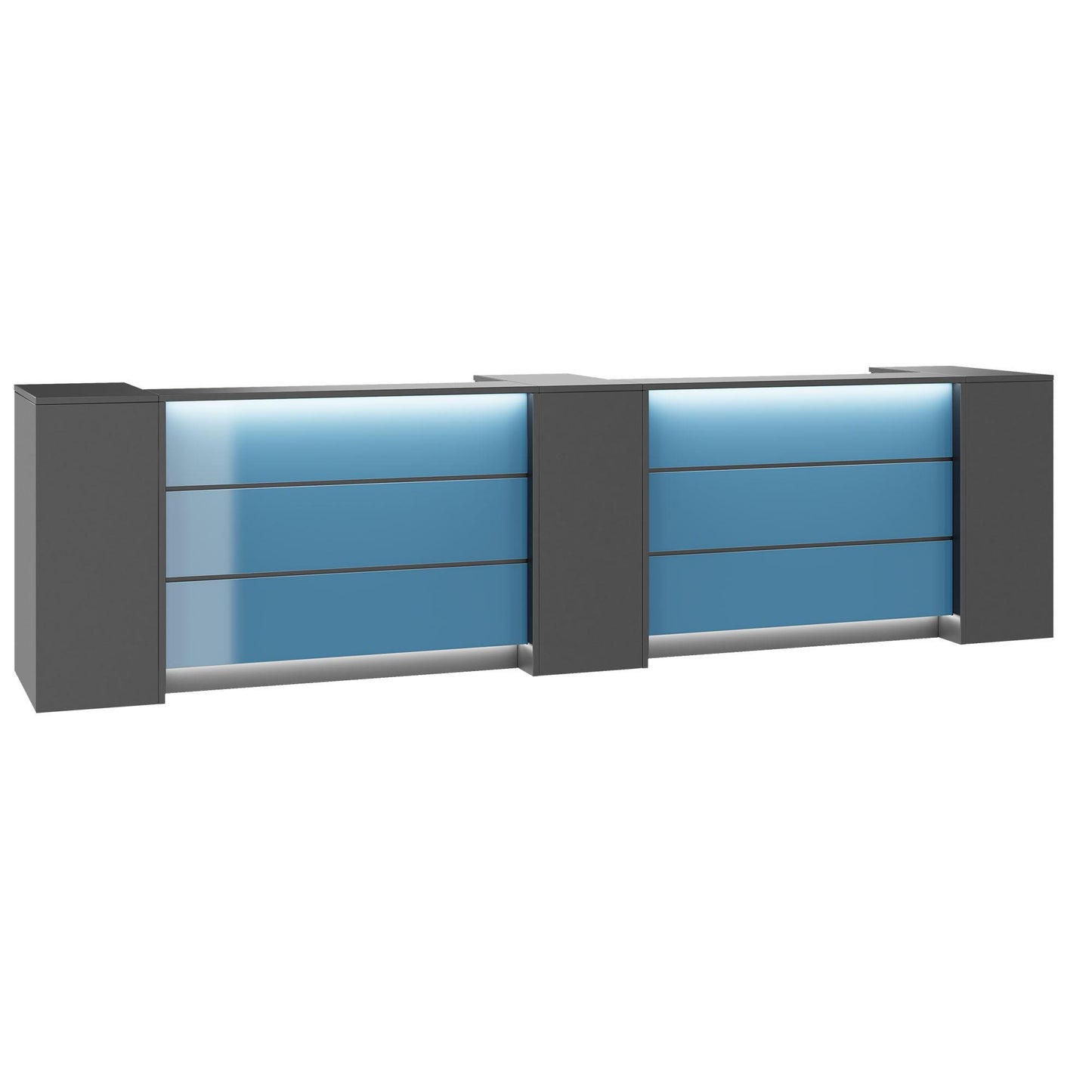 NOVUM Empfangstheke | 3600 - 4400 mm, Multicolor-LED-Beleuchtung, Anthrazit