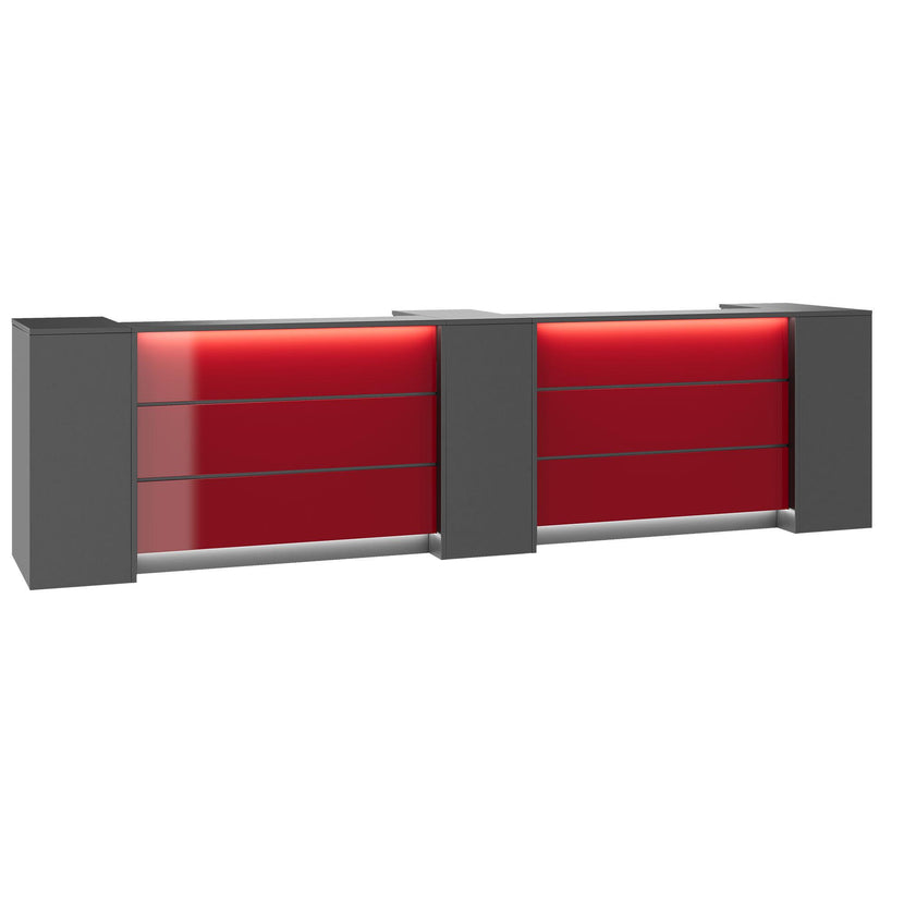 NOVUM Empfangstheke | 3600 - 4400 mm, Multicolor-LED-Beleuchtung, Anthrazit
