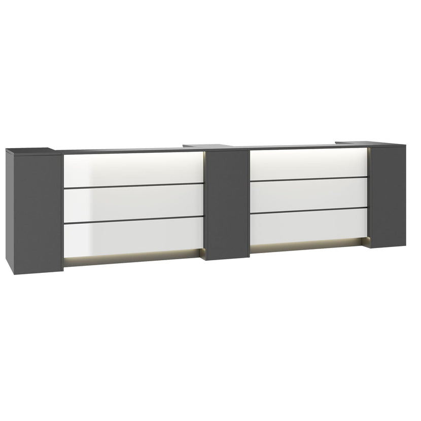 NOVUM Empfangstheke | 3600 - 4400 mm, Multicolor-LED-Beleuchtung, Anthrazit