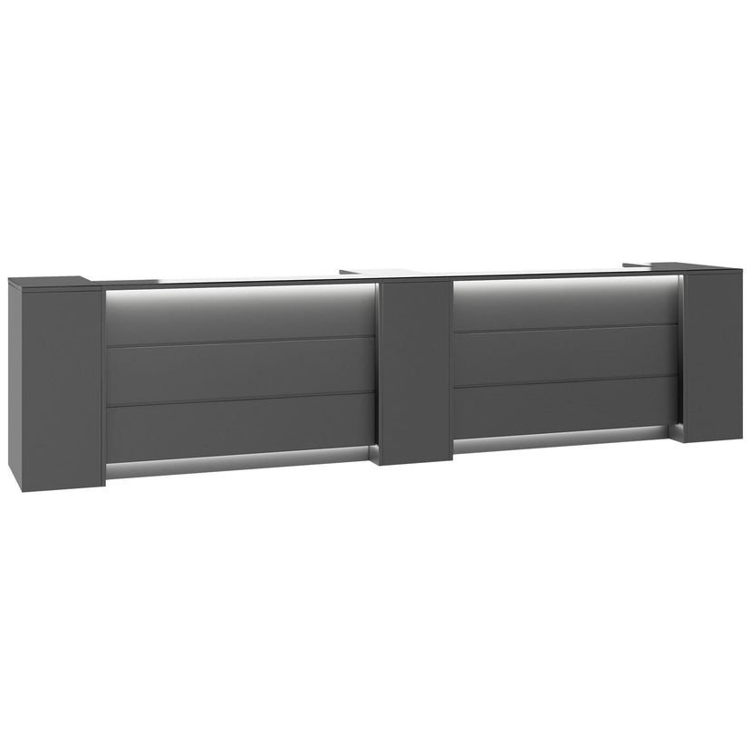 NOVUM Empfangstheke | 3600 - 4400 mm, Multicolor-LED-Beleuchtung, Anthrazit