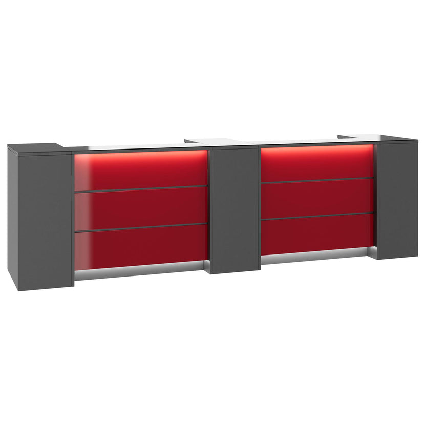 NOVUM Empfangstheke | 3600 - 4400 mm, Multicolor-LED-Beleuchtung, Anthrazit