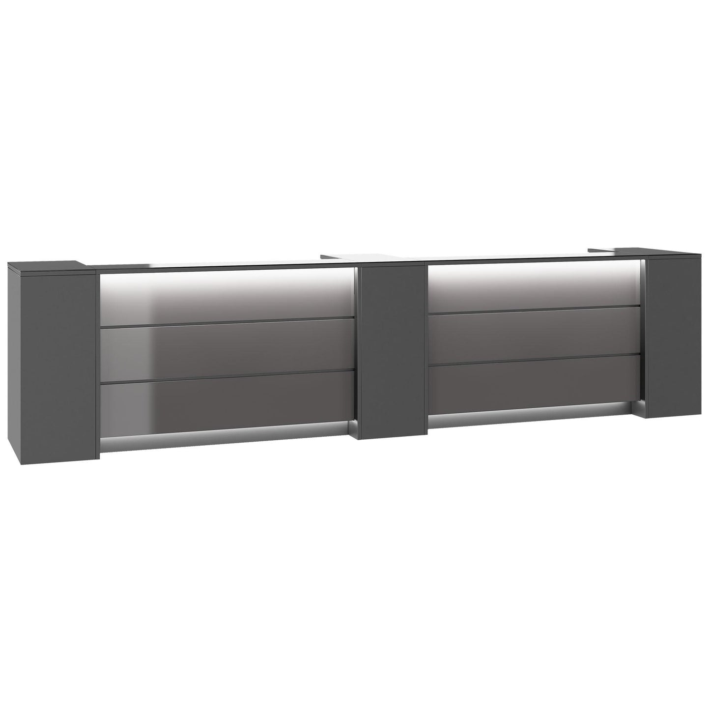 NOVUM Empfangstheke | 3600 - 4400 mm, Multicolor-LED-Beleuchtung, Anthrazit