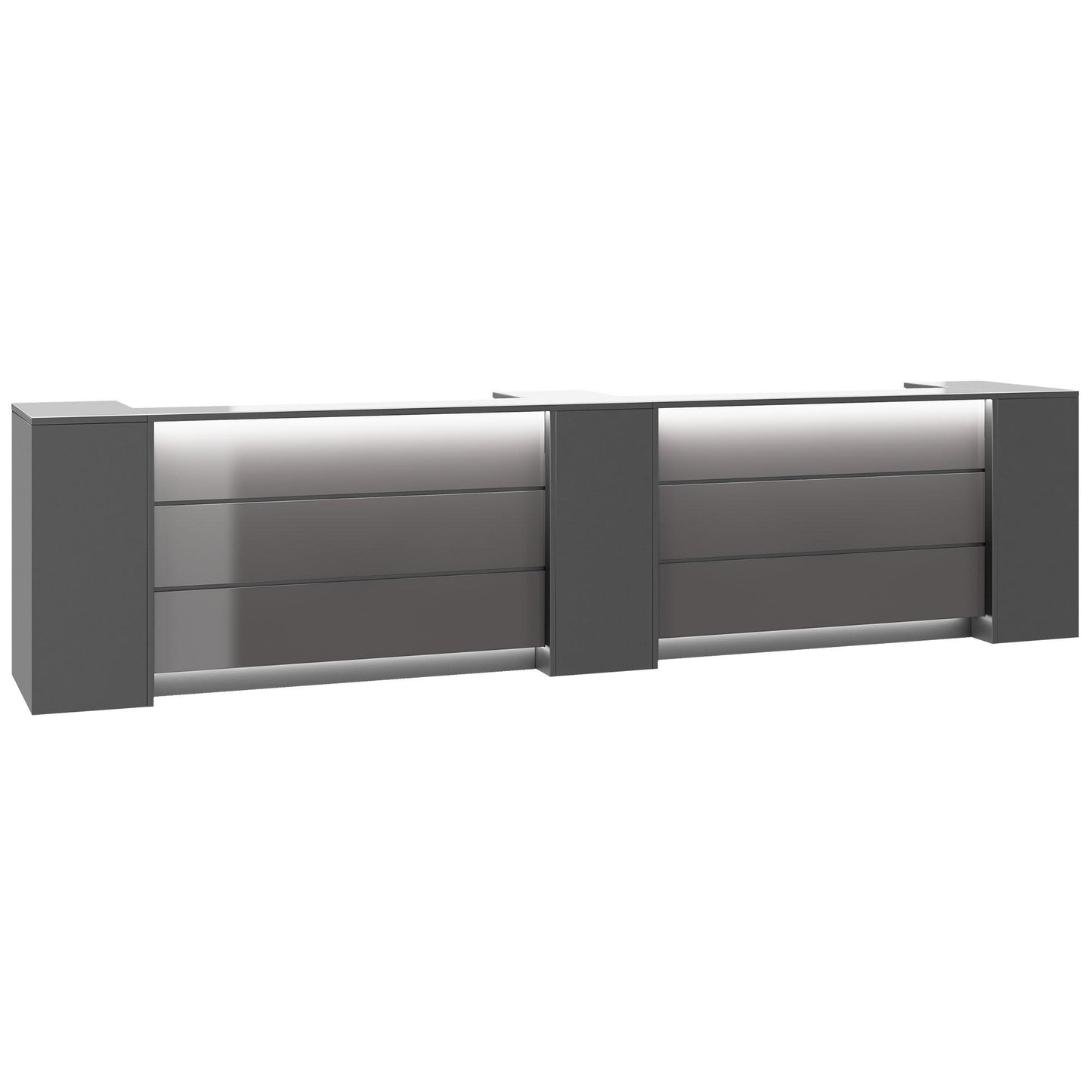 NOVUM Empfangstheke | 3600 - 4400 mm, Multicolor-LED-Beleuchtung, Anthrazit