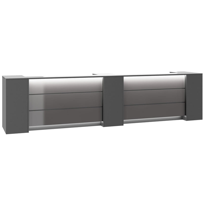 NOVUM Empfangstheke | 3600 - 4400 mm, Multicolor-LED-Beleuchtung, Anthrazit