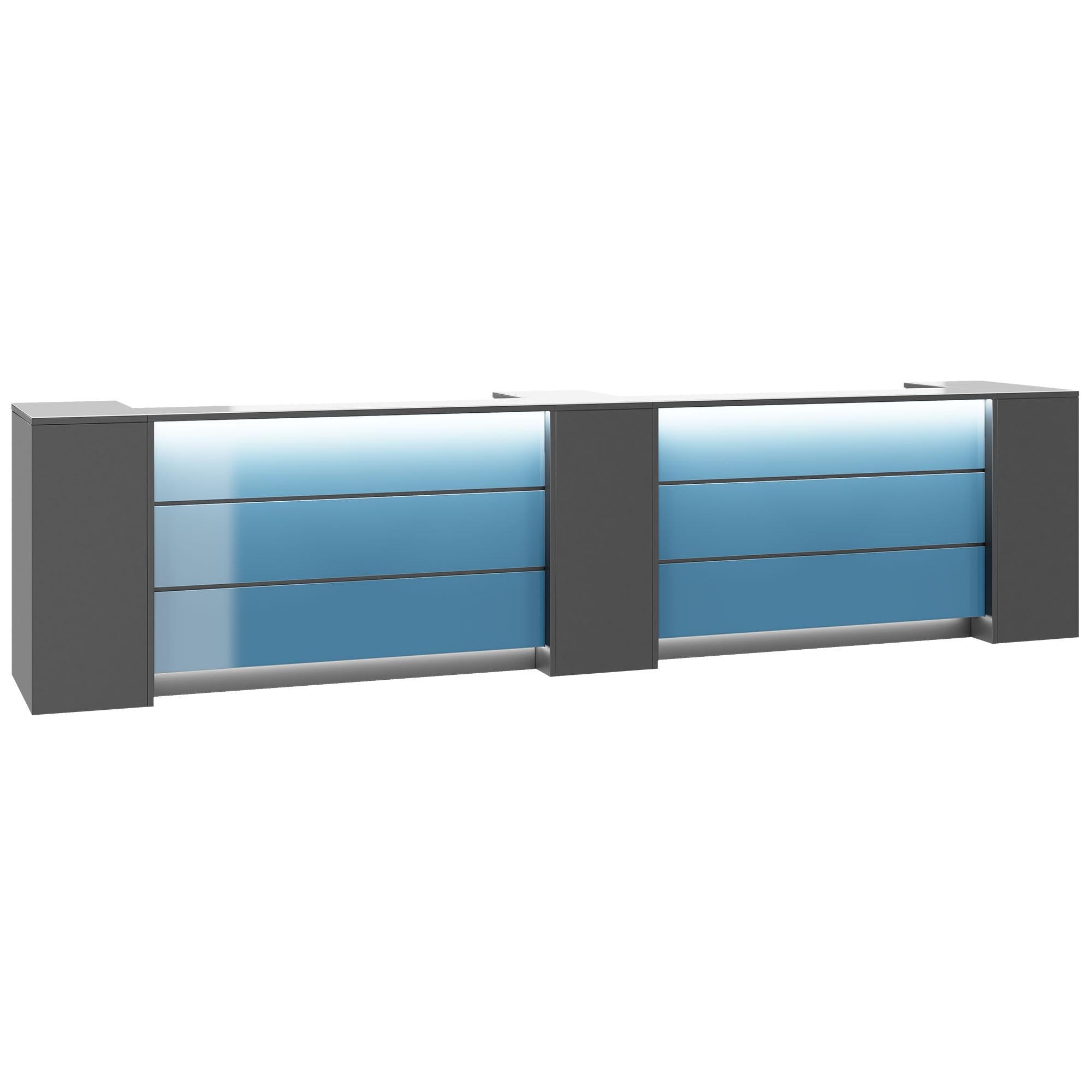 NOVUM Empfangstheke | 3600 - 4400 mm, Multicolor-LED-Beleuchtung, Anthrazit