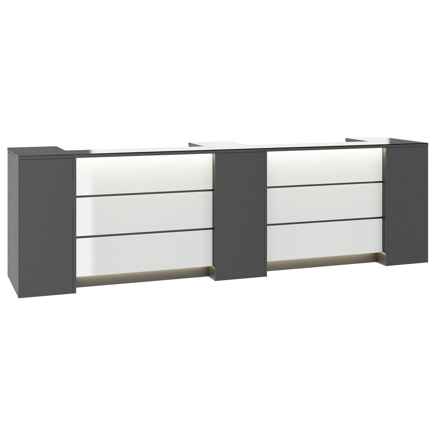 NOVUM Empfangstheke | 3600 - 4400 mm, Multicolor-LED-Beleuchtung, Anthrazit