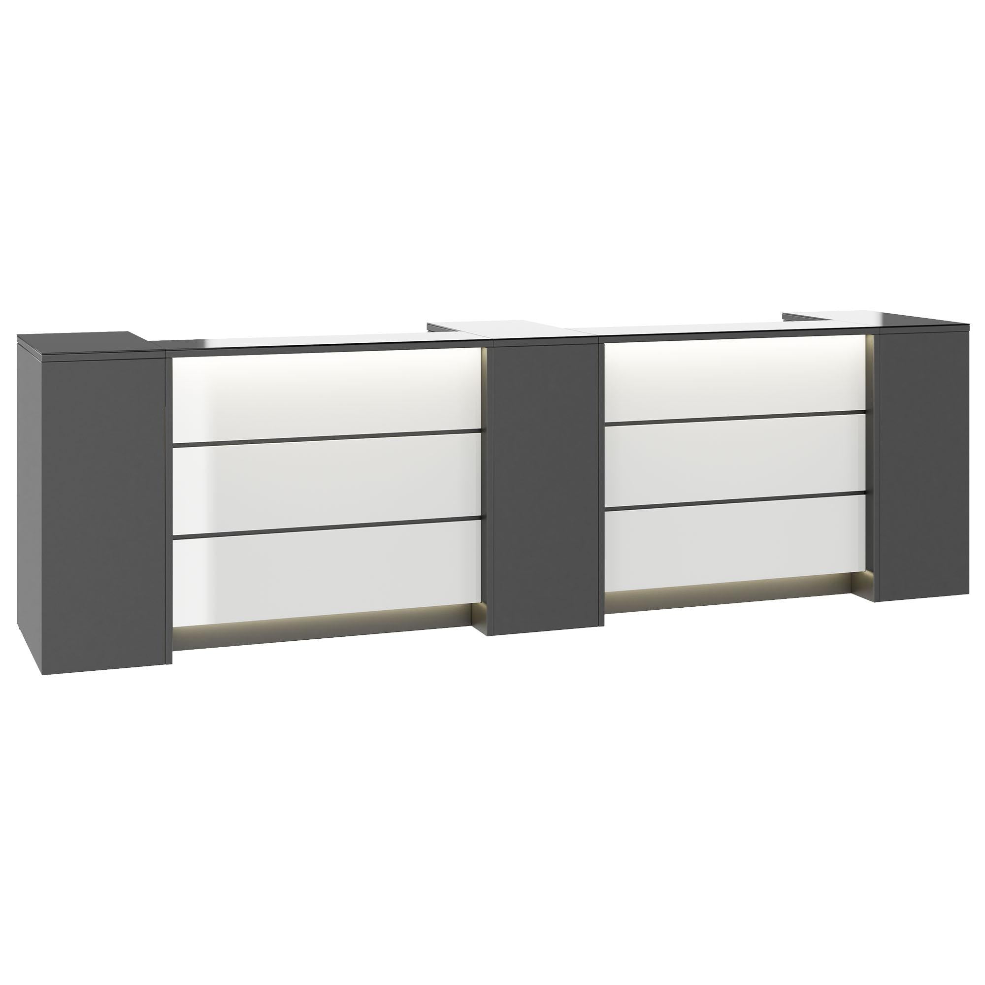 NOVUM Empfangstheke | 3600 - 4400 mm, Multicolor-LED-Beleuchtung, Anthrazit