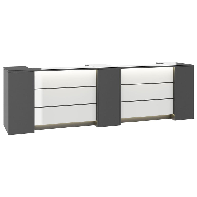 NOVUM Empfangstheke | 3600 - 4400 mm, Multicolor-LED-Beleuchtung, Anthrazit