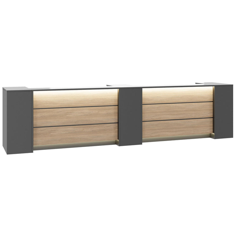 NOVUM Empfangstheke | 3600 - 4400 mm, Multicolor-LED-Beleuchtung, Anthrazit