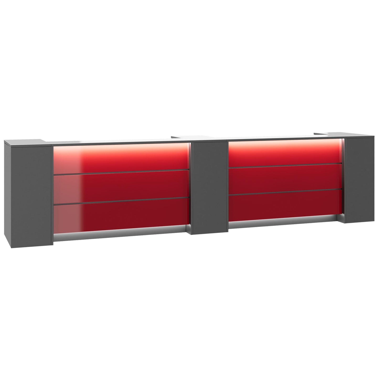 NOVUM Empfangstheke | 3600 - 4400 mm, Multicolor-LED-Beleuchtung, Anthrazit