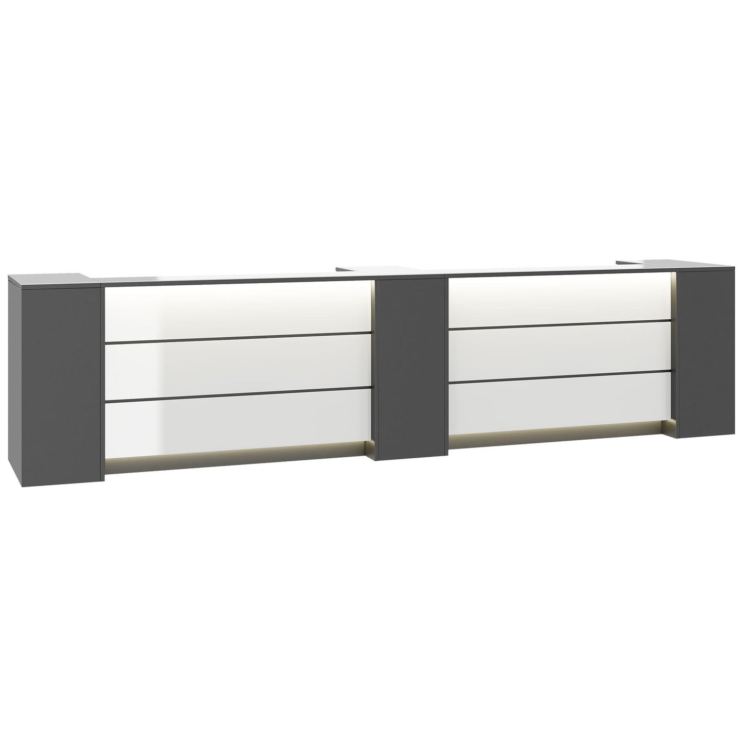 NOVUM Empfangstheke | 3600 - 4400 mm, Multicolor-LED-Beleuchtung, Anthrazit