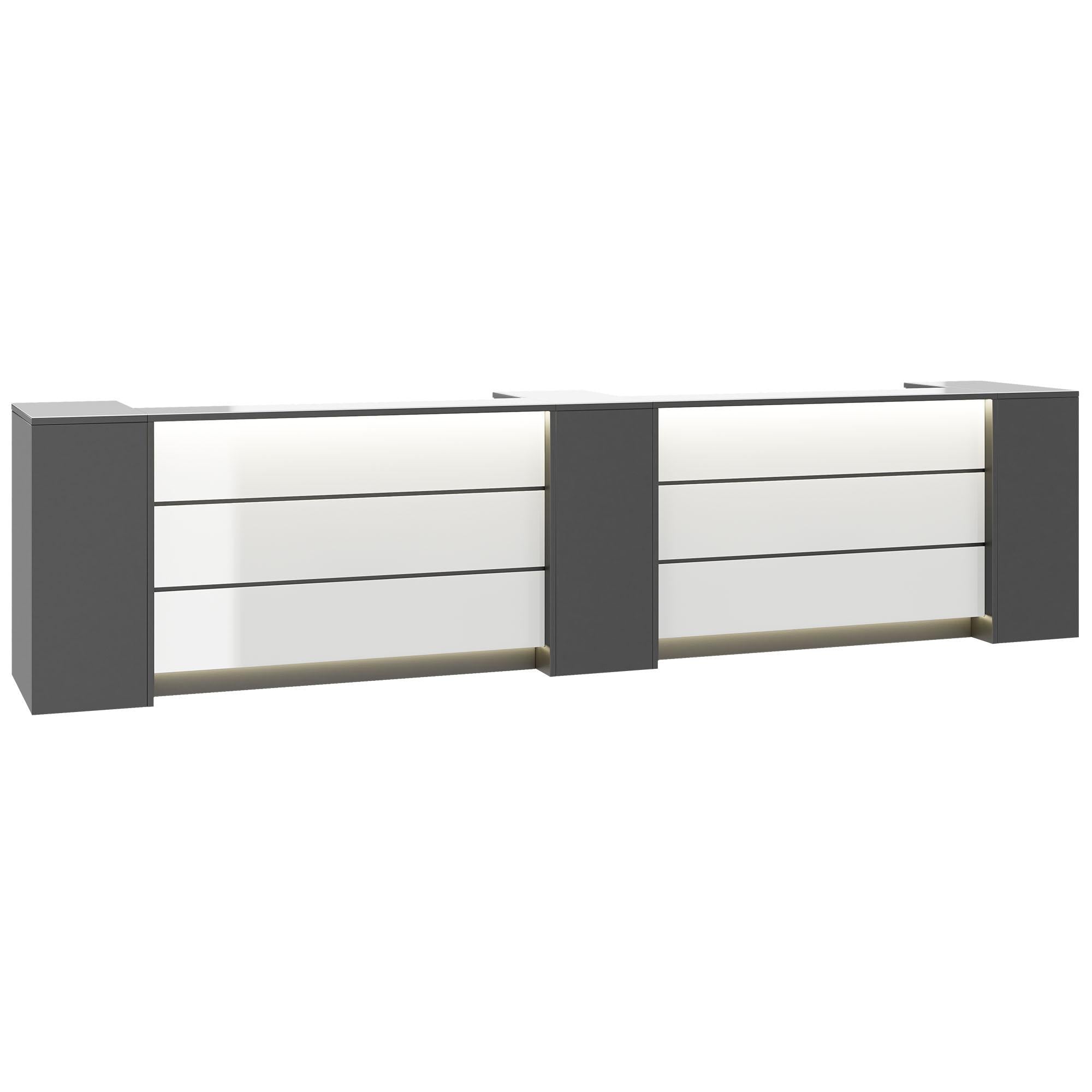 NOVUM Empfangstheke | 3600 - 4400 mm, Multicolor-LED-Beleuchtung, Anthrazit