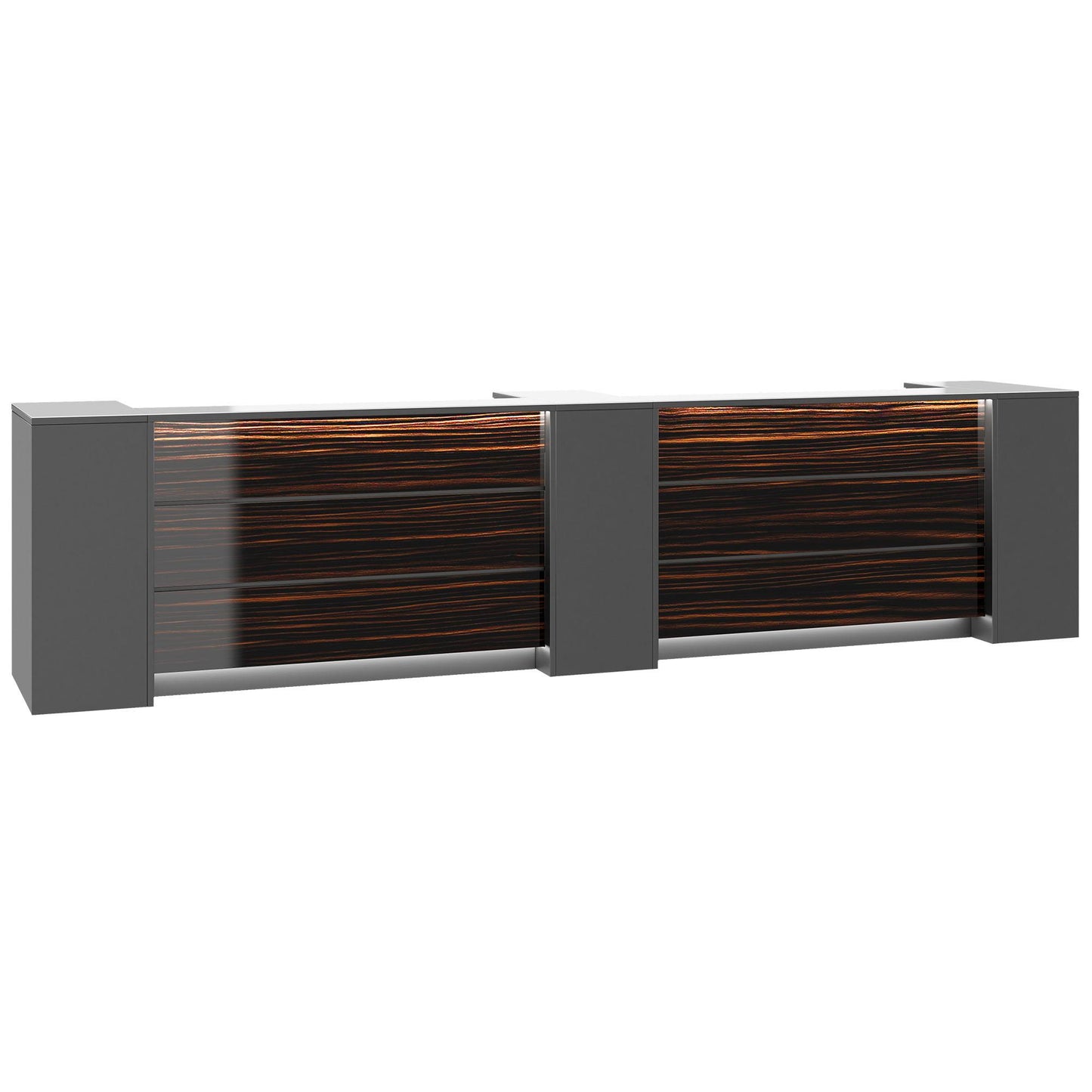 NOVUM Empfangstheke | 3600 - 4400 mm, Multicolor-LED-Beleuchtung, Anthrazit