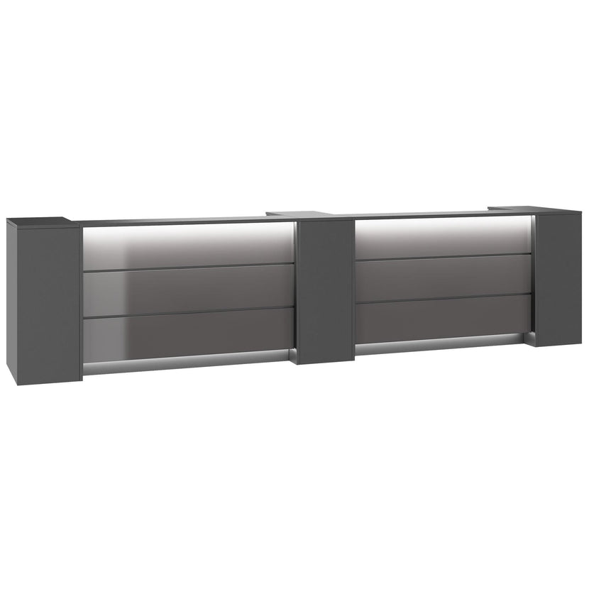 NOVUM Empfangstheke | 3600 - 4400 mm, Multicolor-LED-Beleuchtung, Anthrazit