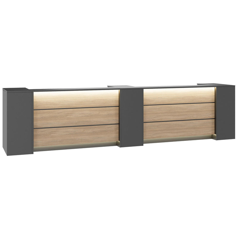 NOVUM Empfangstheke | 3600 - 4400 mm, Multicolor-LED-Beleuchtung, Anthrazit