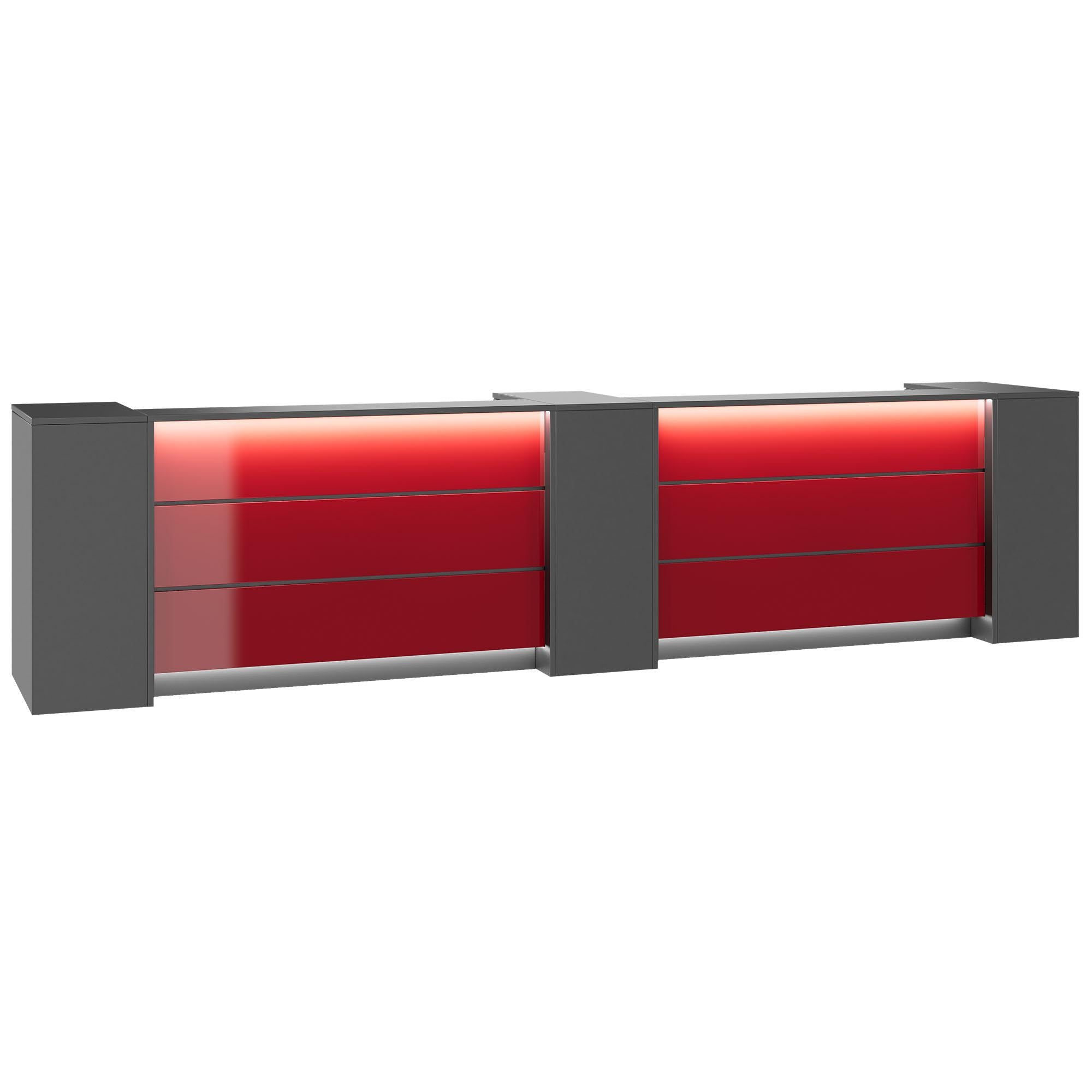 NOVUM Empfangstheke | 3600 - 4400 mm, Multicolor-LED-Beleuchtung, Anthrazit