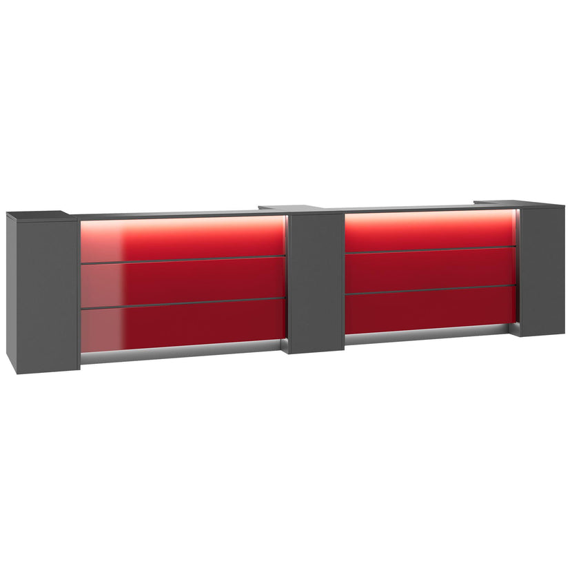 NOVUM Empfangstheke | 3600 - 4400 mm, Multicolor-LED-Beleuchtung, Anthrazit