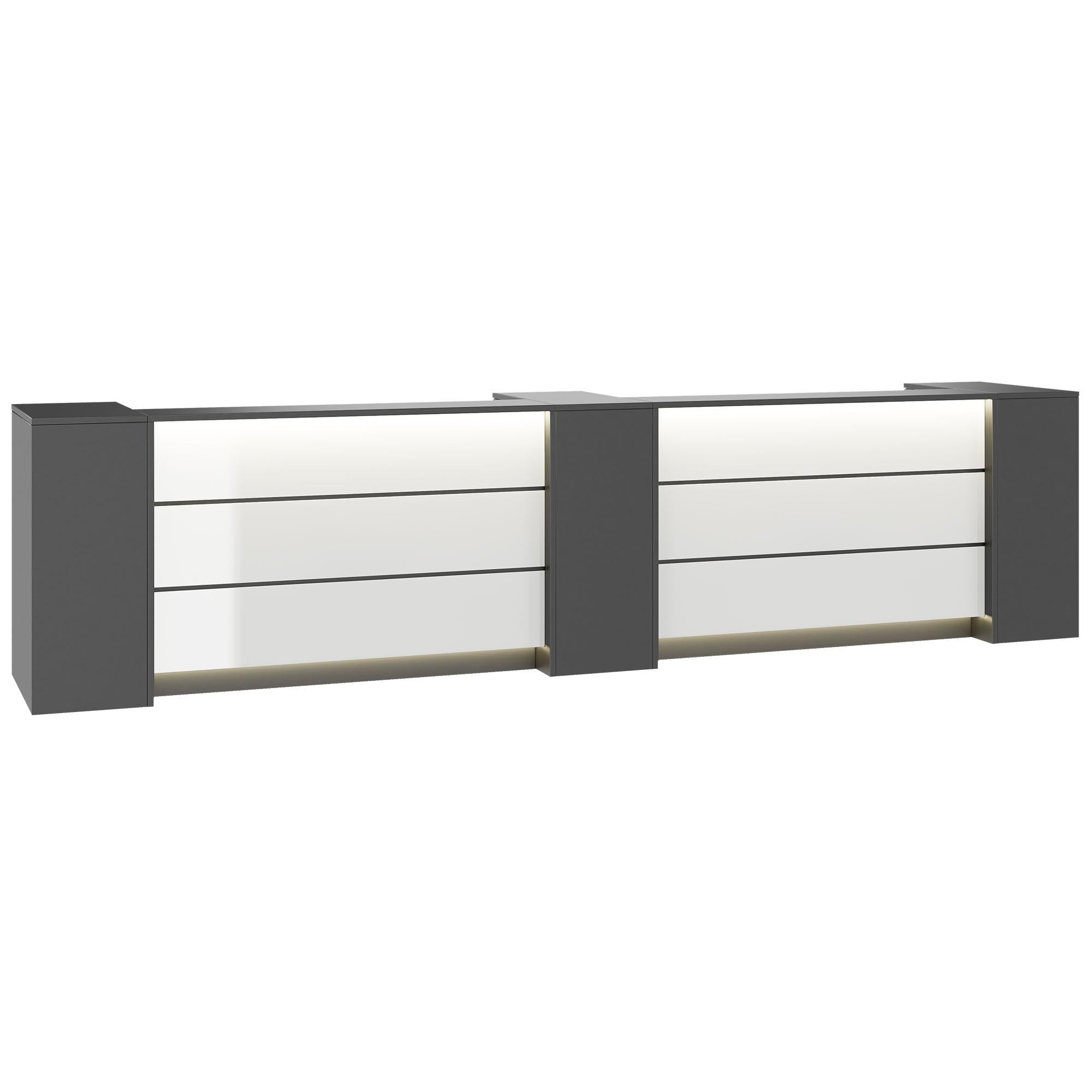 NOVUM Empfangstheke | 3600 - 4400 mm, Multicolor-LED-Beleuchtung, Anthrazit