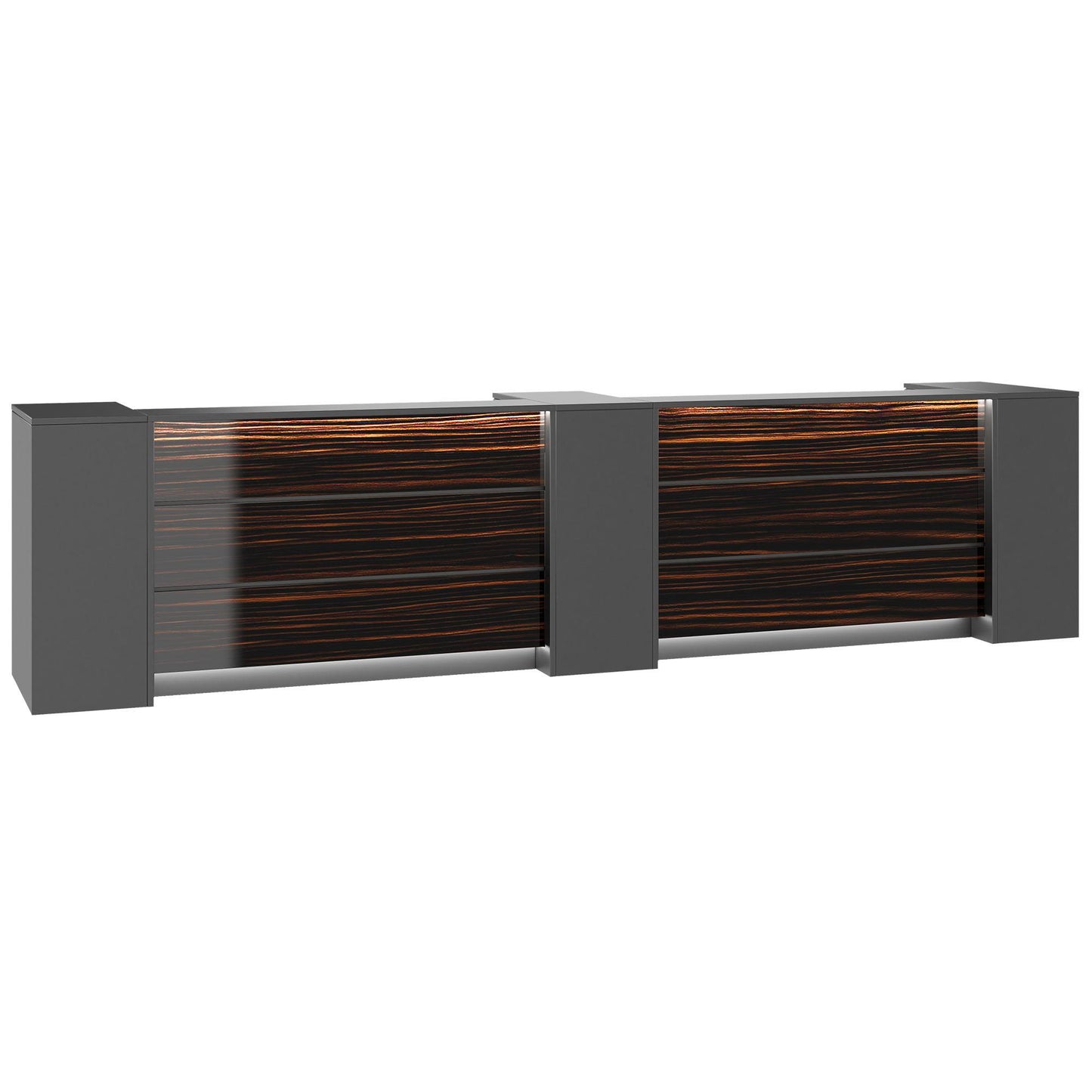 NOVUM Empfangstheke | 3600 - 4400 mm, Multicolor-LED-Beleuchtung, Anthrazit