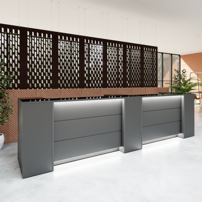 NOVUM Empfangstheke | 3600 - 4400 mm, Multicolor-LED-Beleuchtung, Anthrazit