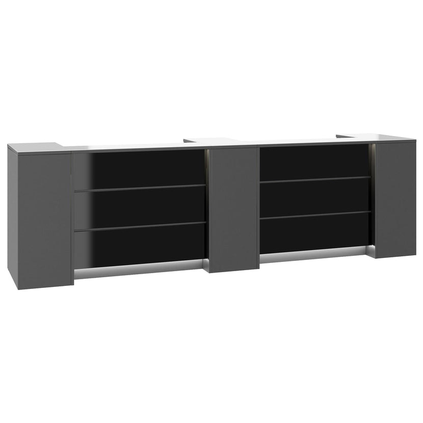 NOVUM Empfangstheke | 3600 - 4400 mm, Multicolor-LED-Beleuchtung, Anthrazit