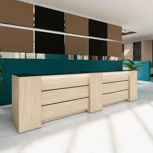 Novum reception counter | 3600-4400 mm, multicolor LED lighting, amber oak