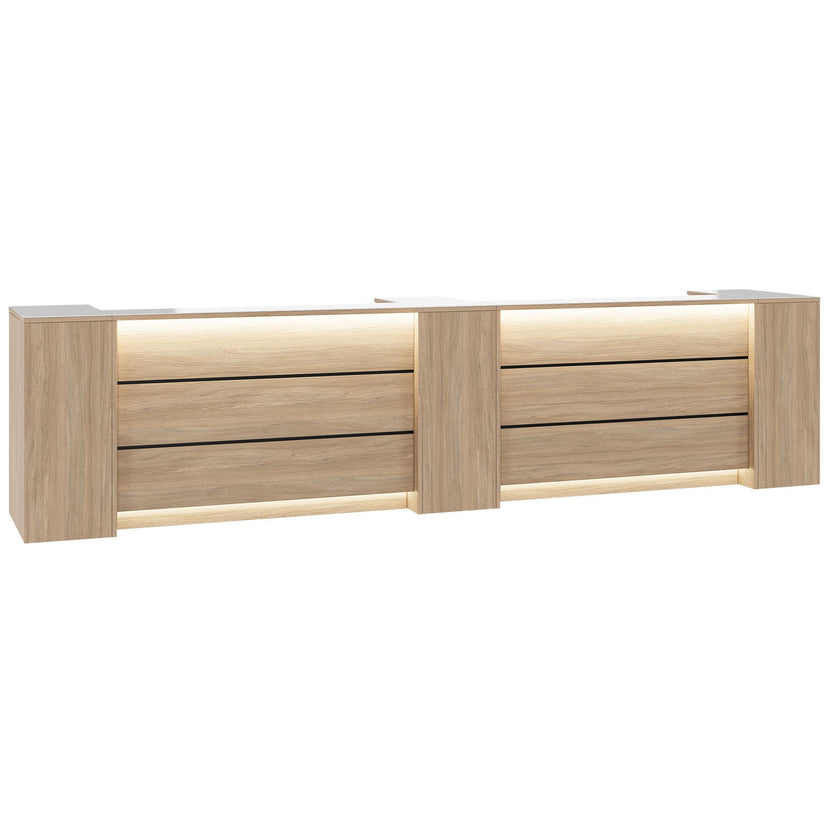 Contatore di accoglienza Novum | 3600-4400 mm, illuminazione a LED multicolore, quercia ambra