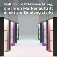 NOVUM Empfangstheke | 3200 - 4000 mm, Multicolor-LED-Beleuchtung, Weiß