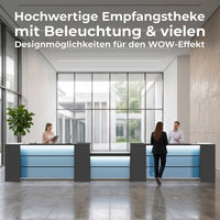 NOVUM Empfangstheke | 3200 - 4000 mm, Multicolor-LED-Beleuchtung, Weiß
