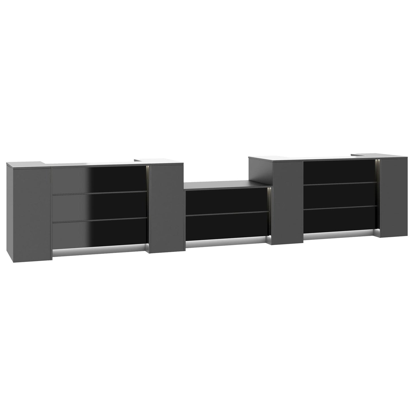 NOVUM Empfangstheke | 5200 - 6000 mm, Multicolor-LED-Beleuchtung, Anthrazit