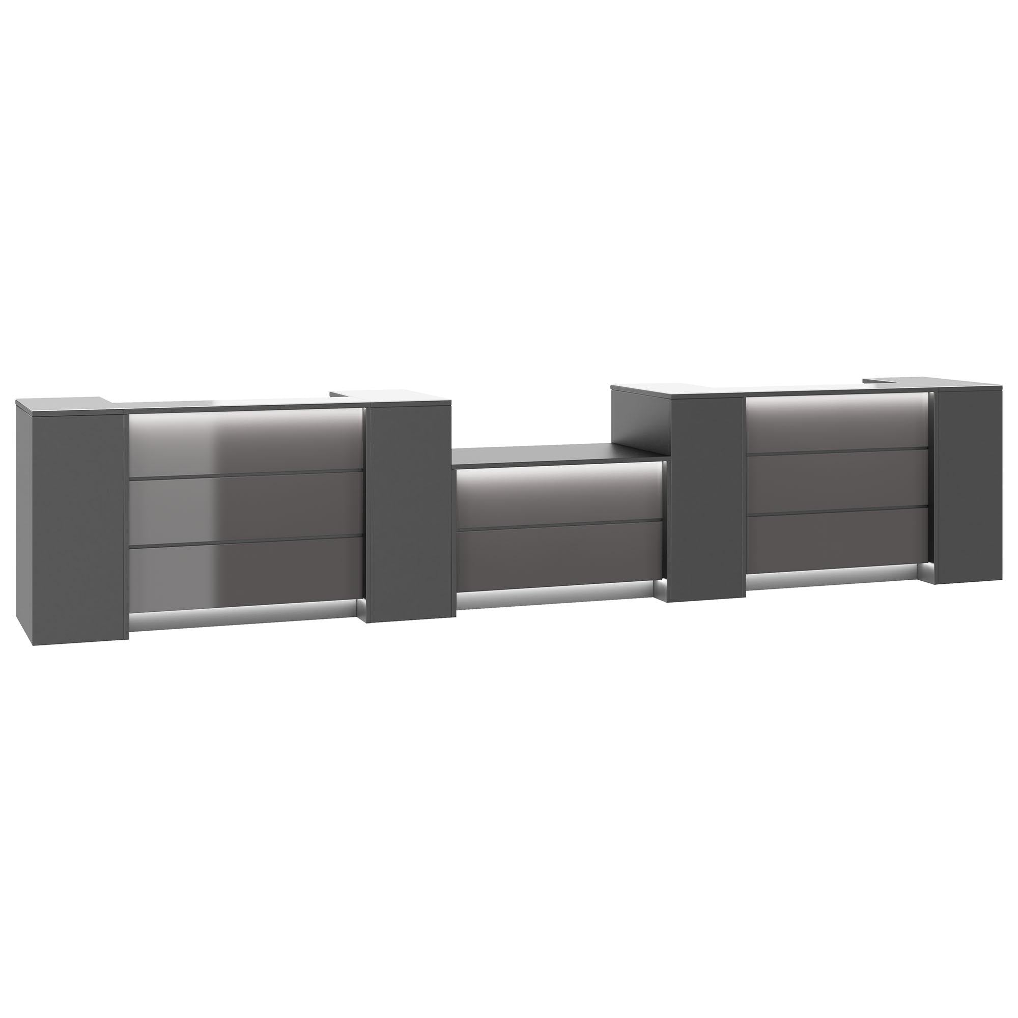 NOVUM Empfangstheke | 5200 - 6000 mm, Multicolor-LED-Beleuchtung, Anthrazit