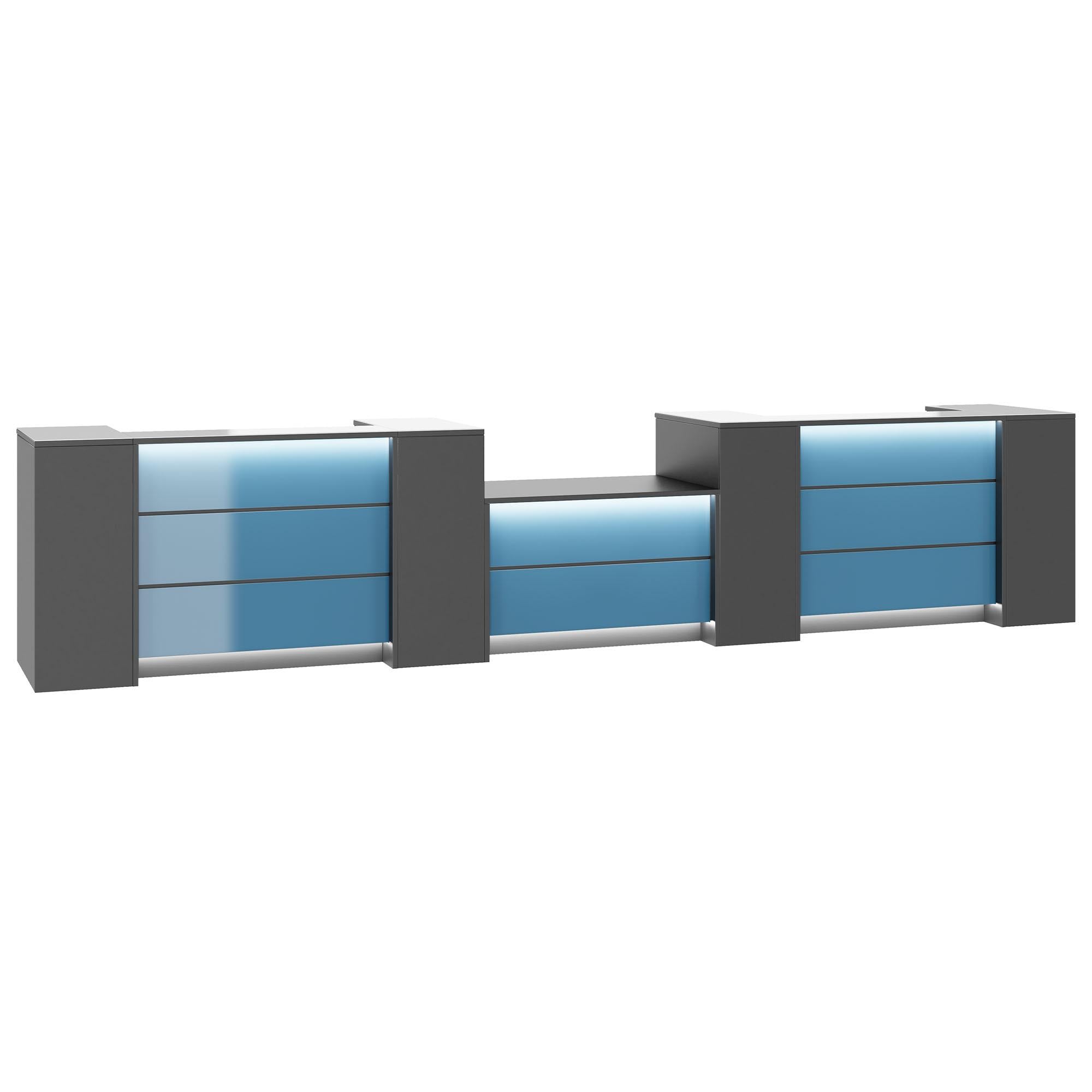 NOVUM Empfangstheke | 5200 - 6000 mm, Multicolor-LED-Beleuchtung, Anthrazit