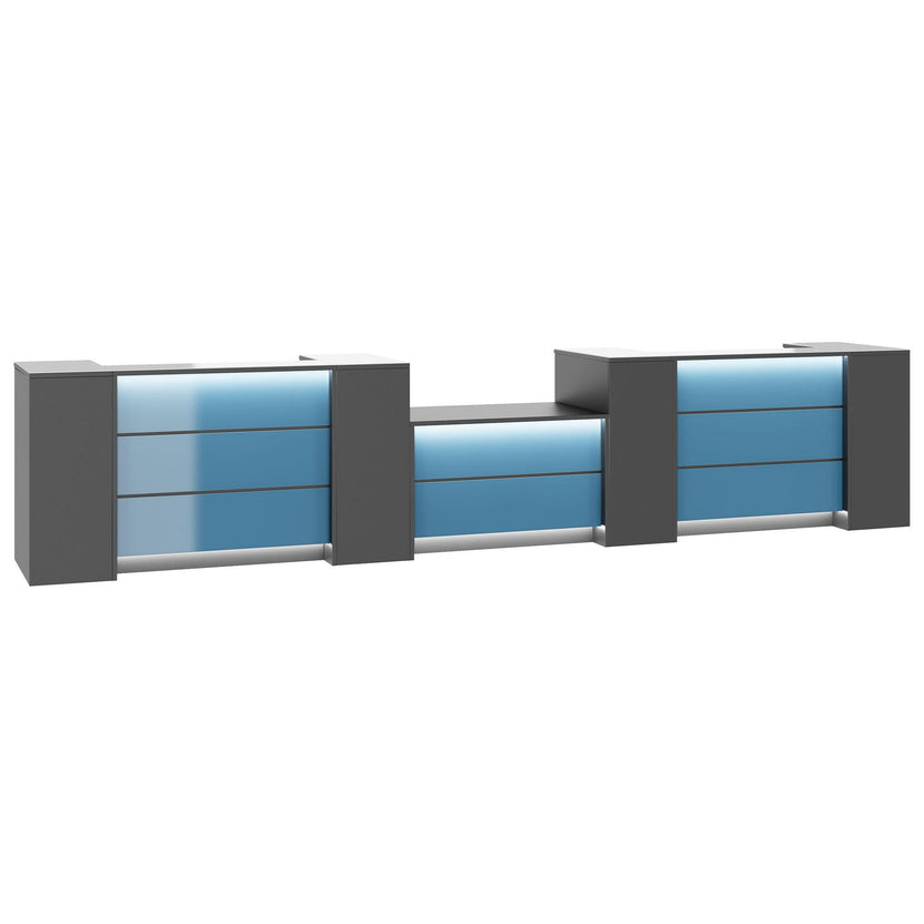 NOVUM Empfangstheke | 5200 - 6000 mm, Multicolor-LED-Beleuchtung, Anthrazit