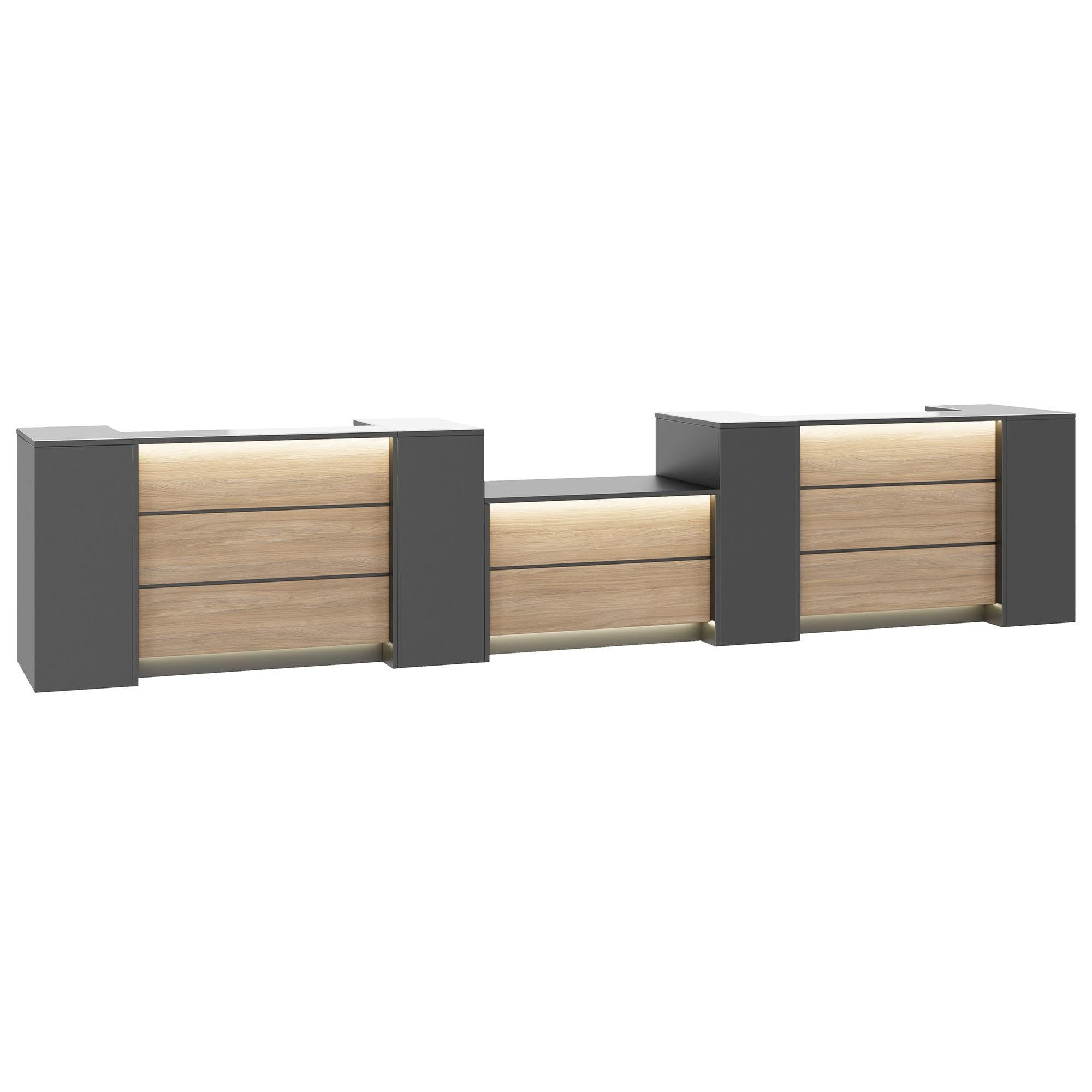 NOVUM Empfangstheke | 5200 - 6000 mm, Multicolor-LED-Beleuchtung, Anthrazit