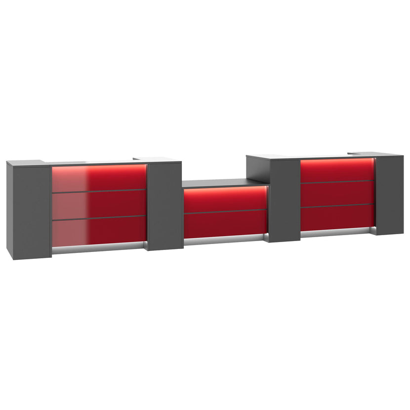 NOVUM Empfangstheke | 5200 - 6000 mm, Multicolor-LED-Beleuchtung, Anthrazit