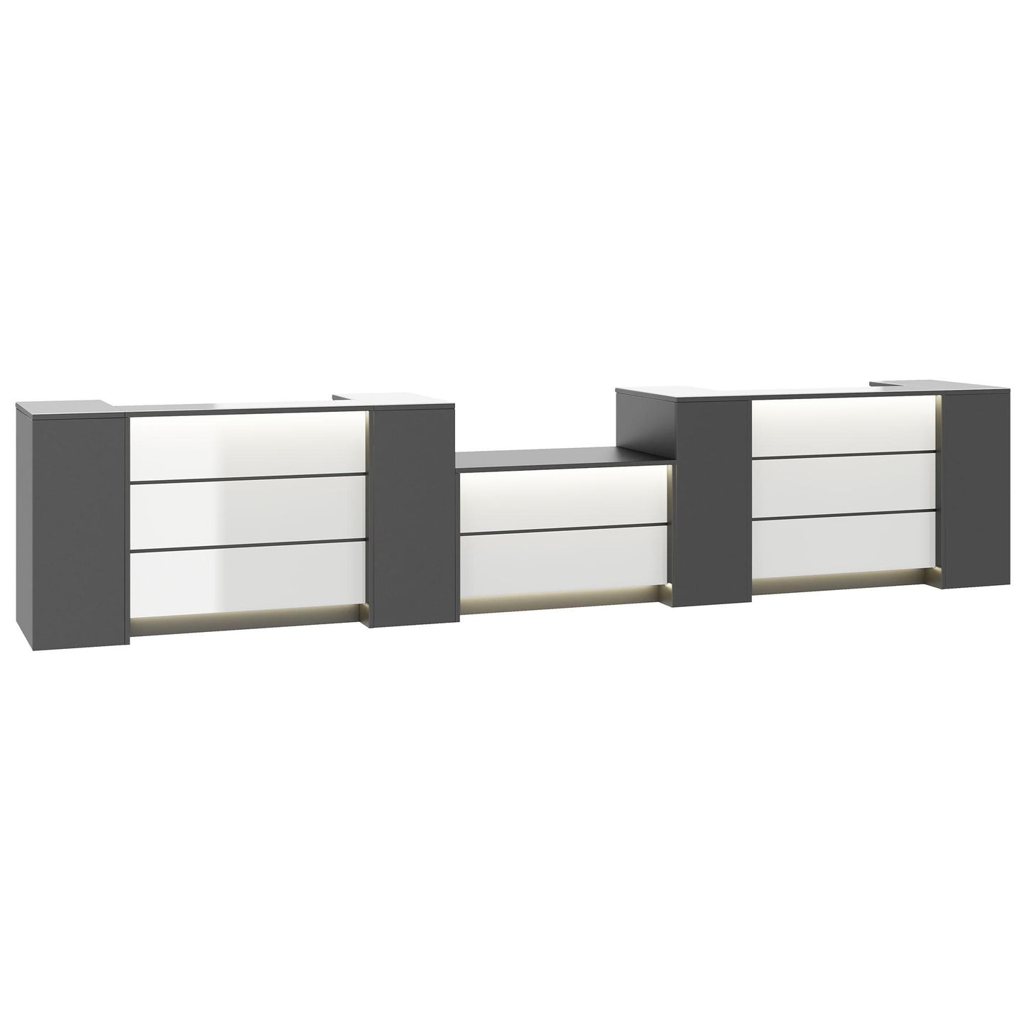 NOVUM Empfangstheke | 5200 - 6000 mm, Multicolor-LED-Beleuchtung, Anthrazit