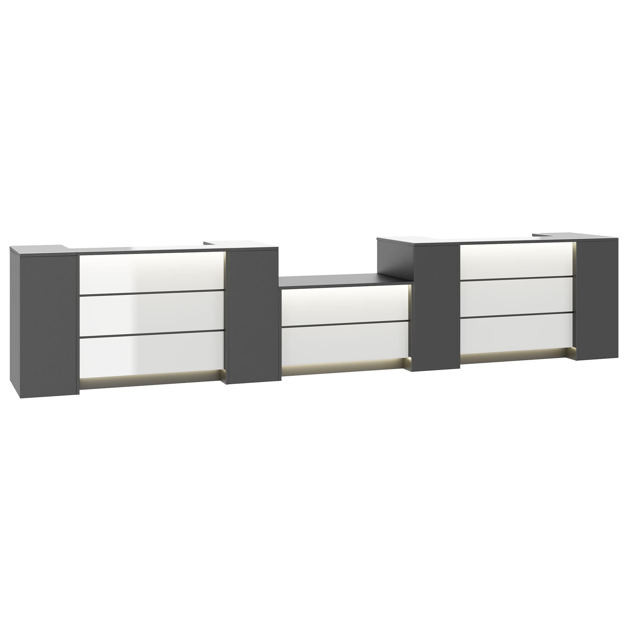 NOVUM Empfangstheke | 5200 - 6000 mm, Multicolor-LED-Beleuchtung, Anthrazit